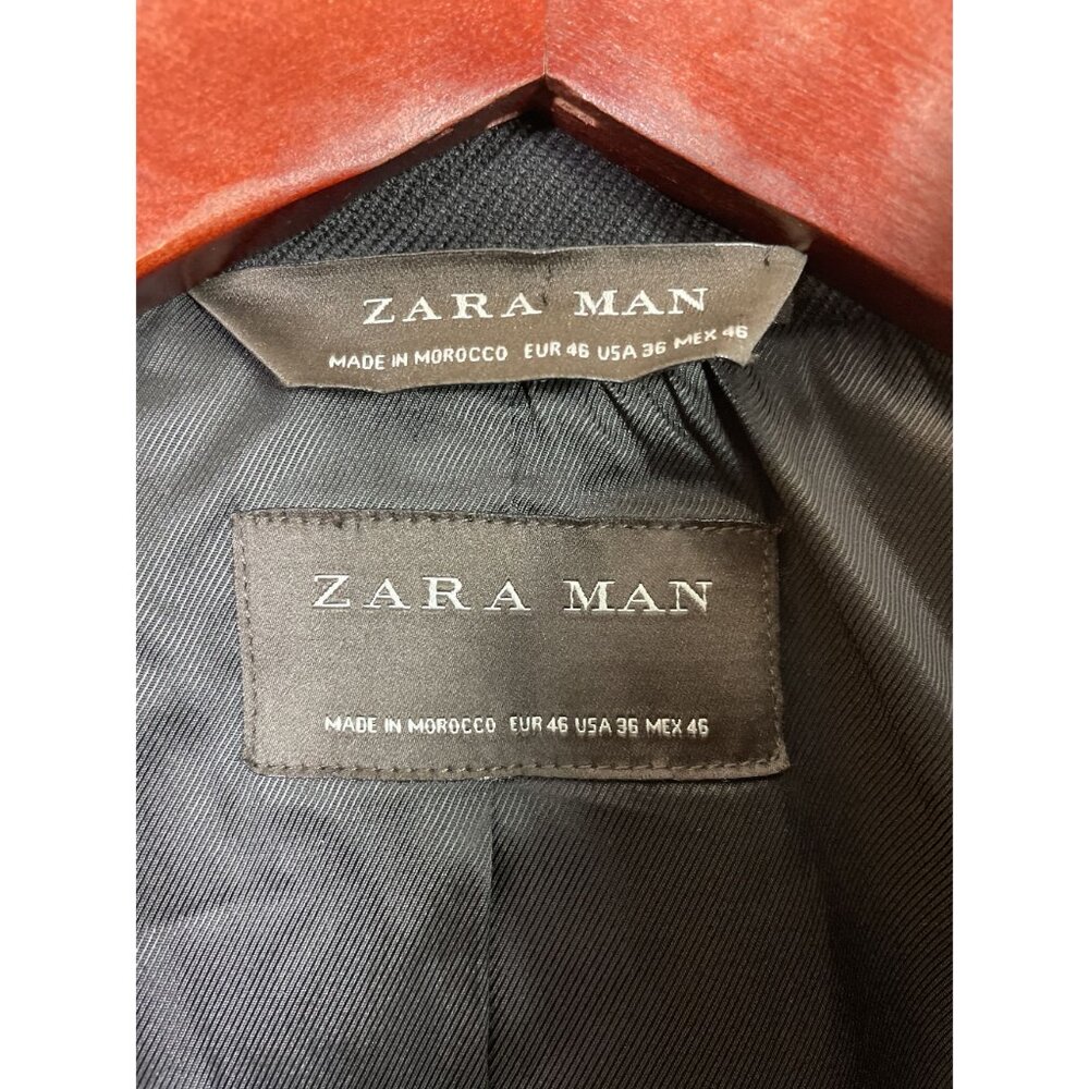 Zara Man Military Blazer Jacket Black Lined Double Vent Structured Size 36R - Picture 7 of 11